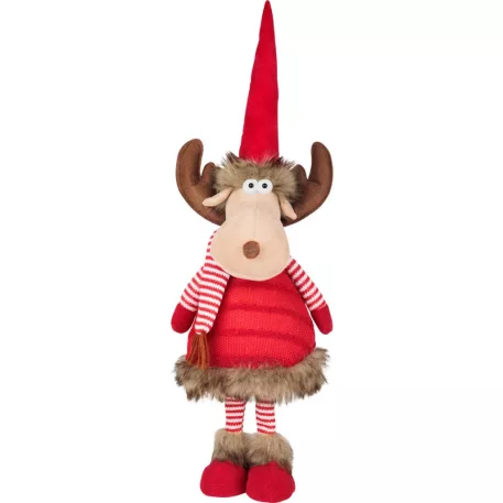 Figura MagicHome Karácsony, Szarvastehén sállal, szövet, piros, 18x16x55 cm