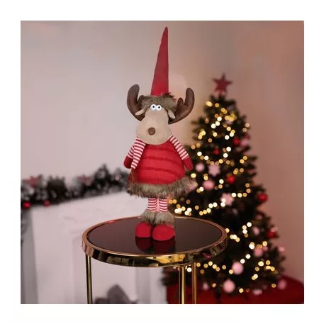 Figura MagicHome Karácsony, Szarvastehén sállal, szövet, piros, 18x16x55 cm