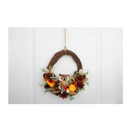 Koszorú MagicHome Nature, őszi, narancssárga, bagollyal, 35x34x10 cm