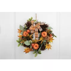   Koszorú MagicHome Nature, őszi, narancssárga, masnival, 35 cm