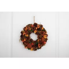   Koszorú MagicHome Nature, őszi, narancssárga, tobozokkal, 30 cm