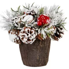   Ikebana MagicHome Karácsony, havas fenyővel, dér utánzat 18 cm