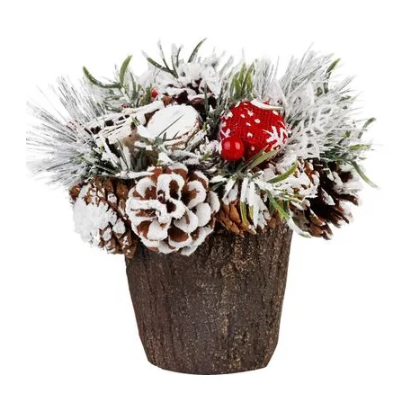 Ikebana MagicHome Karácsony, havas fenyővel, dér utánzat 18 cm