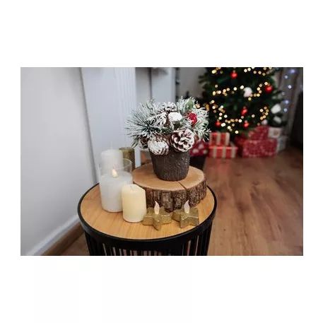 Ikebana MagicHome Karácsony, havas fenyővel, dér utánzat 18 cm