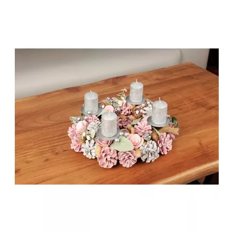 Koszorú MagicHome Vianoce, természetes, rózsaszín, adventi, 30x8 cm