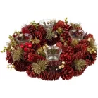 Koszorú MagicHome Vianoce, természetes, piros, adventi, 37x9 cm