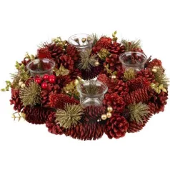   Koszorú MagicHome Vianoce, természetes, piros, adventi, 37x9 cm