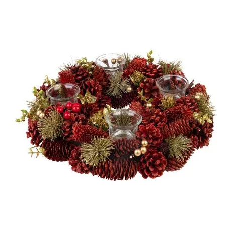Koszorú MagicHome Vianoce, természetes, piros, adventi, 37x9 cm