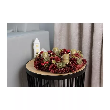 Koszorú MagicHome Vianoce, természetes, piros, adventi, 37x9 cm