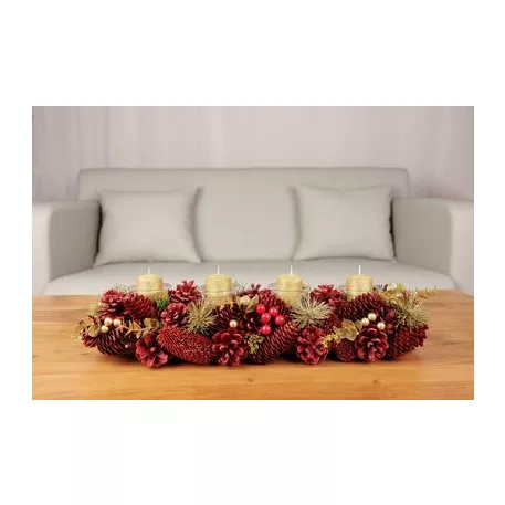 Ikebana MagicHome Karácsony, természetes, piros, adventi, 50x16x9 cm