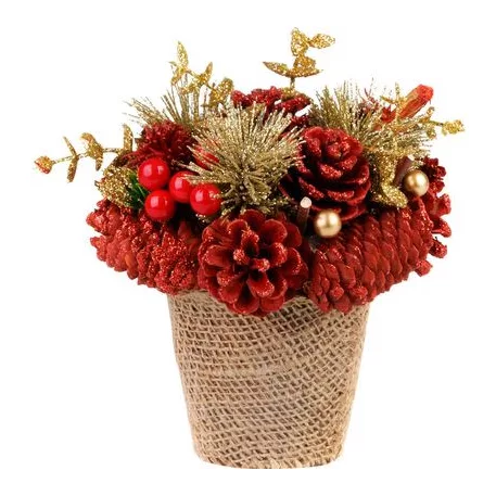 Ikebana MagicHome Karácsony, természetes, piros, 17x17 cm