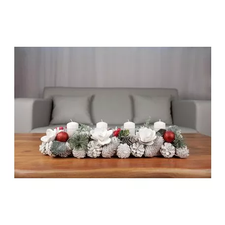 Ikebana MagicHome Karácsony, természetes, fehér, adventi, 50x16x9 cm