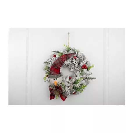 Koszorú MagicHome Vianoce, természetes, fehér, hóemberrel, 31x8 cm