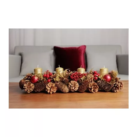 Ikebana MagicHome Karácsony, természetes, arany, adventi, 50x16x9 cm