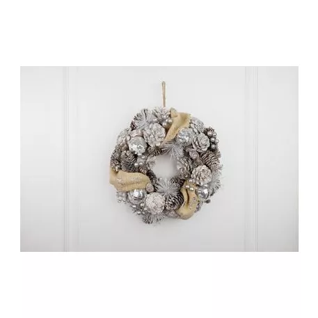 Koszorú MagicHome Vianoce, természetes, krémszínű, függő, 33x9 cm