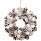 Koszorú MagicHome Vianoce, természetes, fehér, függő, csillagokkal, 35x9 cm