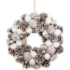   Koszorú MagicHome Vianoce, természetes, fehér, függő, csillagokkal, 35x9 cm
