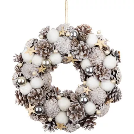 Koszorú MagicHome Vianoce, természetes, fehér, függő, csillagokkal, 35x9 cm