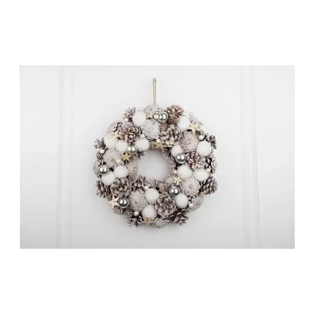 Koszorú MagicHome Vianoce, természetes, fehér, függő, csillagokkal, 35x9 cm