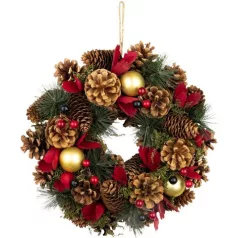   Koszorú MagicHome Vianoce, természetes, függő, piros virágokkal, 30x8 cm