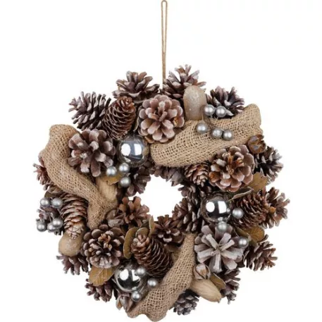 Koszorú MagicHome Vianoce, természetes, krémszínű, függő, szalaggal, 30x8 cm