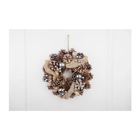 Koszorú MagicHome Vianoce, természetes, krémszínű, függő, szalaggal, 30x8 cm