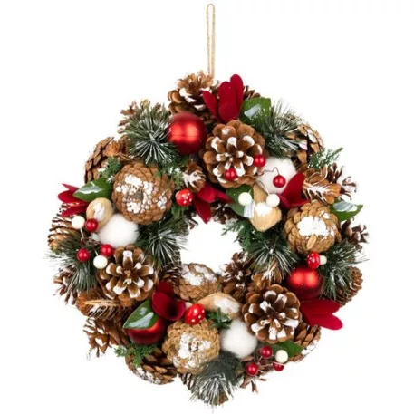 Koszorú MagicHome Vianoce, természetes, függő, fenyővel és légygombákkal, 30x8 cm