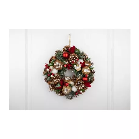 Koszorú MagicHome Vianoce, természetes, függő, fenyővel és légygombákkal, 30x8 cm