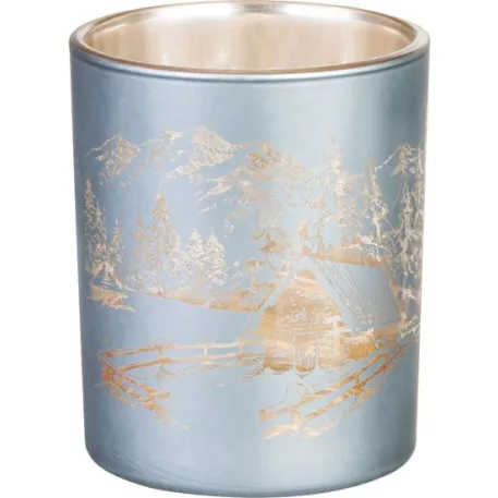 Gyertyatartó MagicHome Karácsony, szürke, tájképpel, 6x7 cm