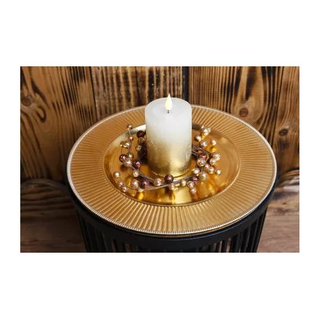 Gyertya MagicHome Karácsony, LED, 2xAAA, egyszerű világítás, krémszínű/arany, metál hatású, 7x10 cm