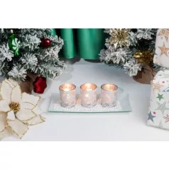   Gyertyatartó MagicHome Karácsony, tálcán, teamécsesekhez, fehér, 26x12x7 cm