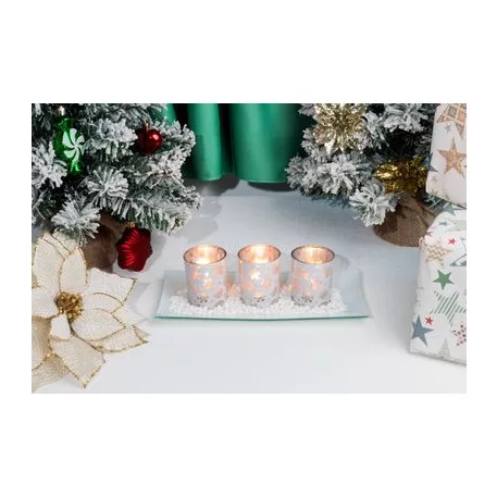 Gyertyatartó MagicHome Karácsony, tálcán, teamécsesekhez, fehér, 26x12x7 cm