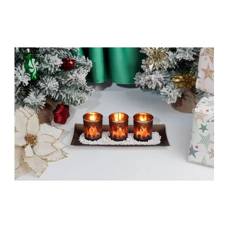 Gyertyatartó MagicHome Karácsony, tálcán, teamécsesekhez, réz, 26x12x7 cm