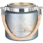 Gyertyatartó MagicHome Karácsony, szürke, tájképpel, zsinórral, 10x10 cm