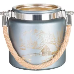   Gyertyatartó MagicHome Karácsony, szürke, tájképpel, zsinórral, 10x10 cm