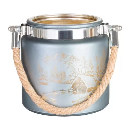 Gyertyatartó MagicHome Karácsony, szürke, tájképpel, zsinórral, 10x10 cm