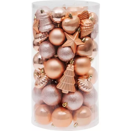 Gömb MagicHome Karácsony, szett, 65 db, rózsaarany, mix, karácsonyfára