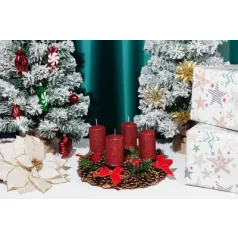   Gyertya MagicHome Karácsony, 4,8x8 cm, hengeres, csomag 4 db, piros, csillámokkal, adventi