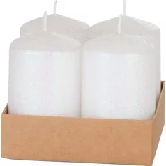  Gyertya MagicHome Karácsony, 4,8x8 cm, hengeres, csomag 4 db, fehér, csillámokkal, adventi