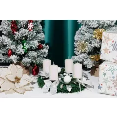   Gyertya MagicHome Karácsony, 4,8x8 cm, hengeres, csomag 4 db, fehér, csillámokkal, adventi