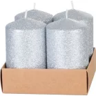 Gyertya MagicHome Karácsony, 4,8x8 cm, hengeres, csomag 4 db, ezüst, csillámokkal, adventi