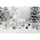 Gyertya MagicHome Karácsony, 4,8x8 cm, hengeres, csomag 4 db, ezüst, csillámokkal, adventi