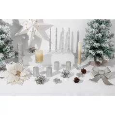   Gyertya MagicHome Karácsony, 4,8x8 cm, hengeres, csomag 4 db, ezüst, csillámokkal, adventi