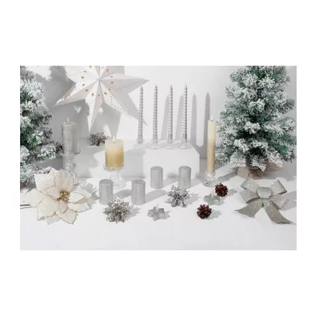 Gyertya MagicHome Karácsony, 4,8x8 cm, hengeres, csomag 4 db, ezüst, csillámokkal, adventi
