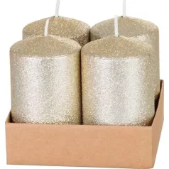   Gyertya MagicHome Karácsony, 4,8x8 cm, hengeres, csomag 4 db, pezsgő, csillámokkal, adventi