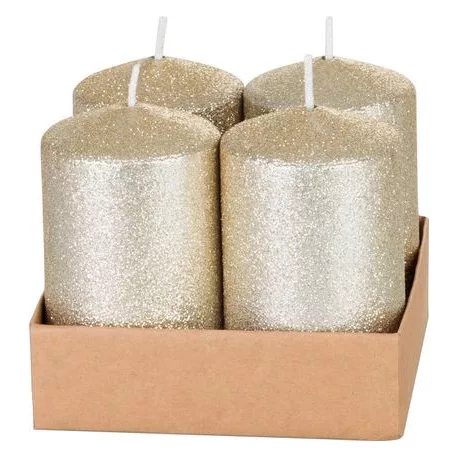 Gyertya MagicHome Karácsony, 4,8x8 cm, hengeres, csomag 4 db, pezsgő, csillámokkal, adventi
