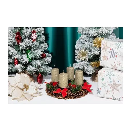 Gyertya MagicHome Karácsony, 4,8x8 cm, hengeres, csomag 4 db, pezsgő, csillámokkal, adventi