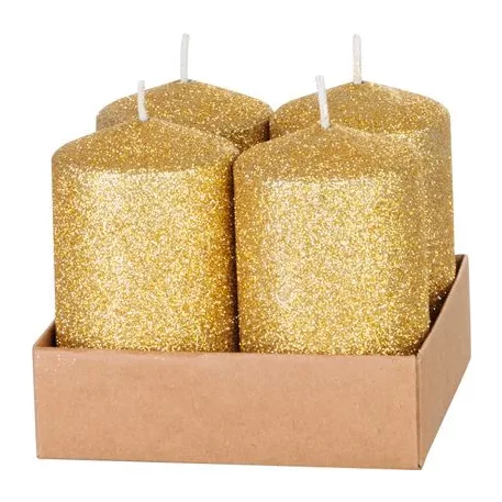 Gyertya MagicHome Karácsony, 4,8x8 cm, hengeres, csomag 4 db, arany, csillámokkal, adventi