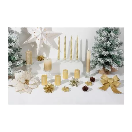 Gyertya MagicHome Karácsony, 4,8x8 cm, hengeres, csomag 4 db, arany, csillámokkal, adventi