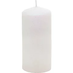   Gyertya MagicHome Karácsony, 5,5x12 cm, hengeres, fehér, csillámokkal